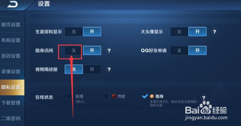 王者荣耀如何进行隐身访问