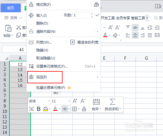 表格怎么筛选隐藏一整列