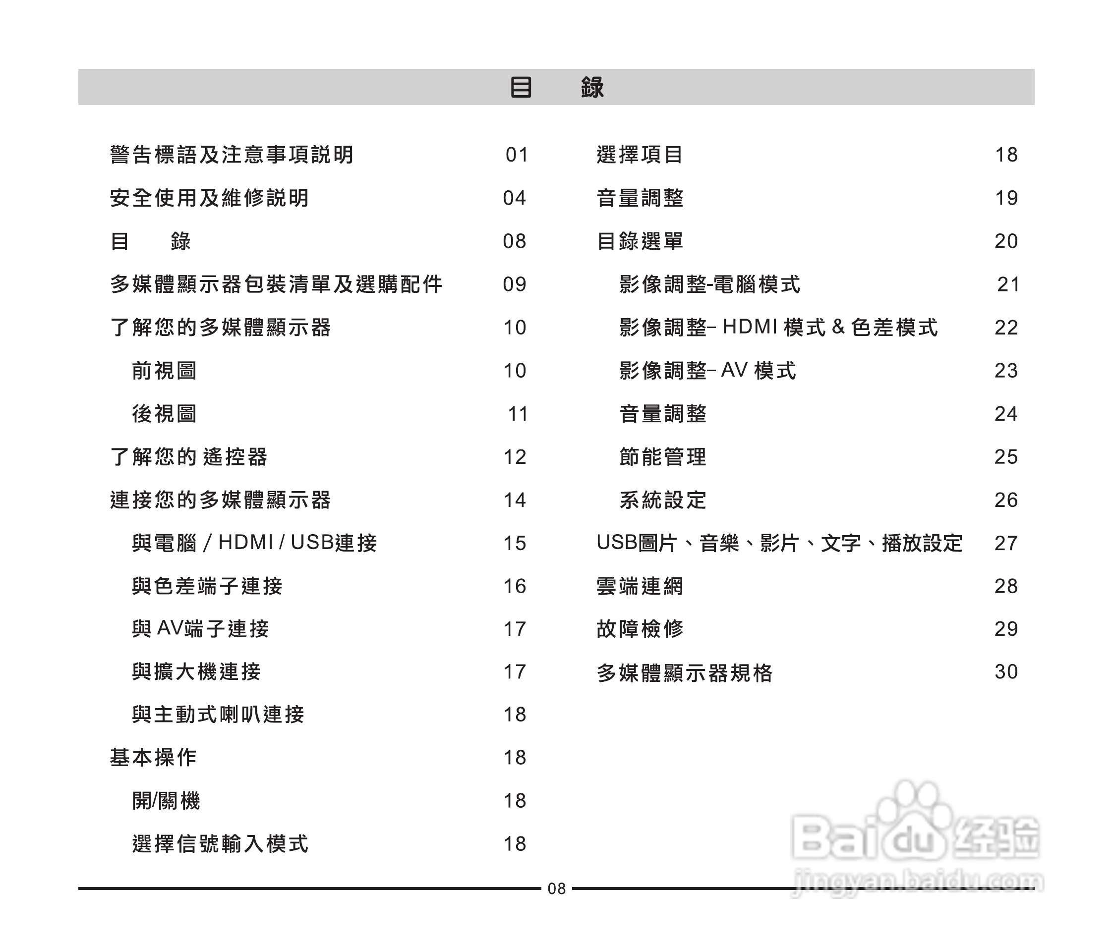 声宝LM-42IW850型液晶显示器说明书:[1]