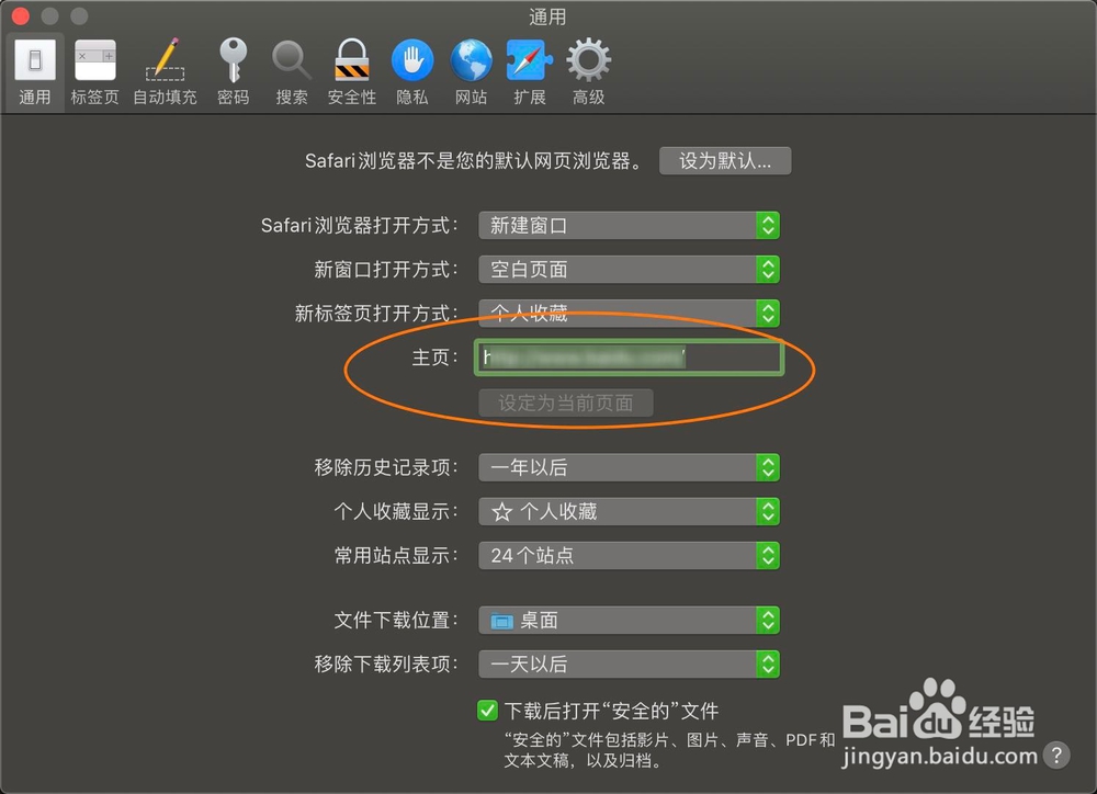 苹果电脑safari如何定义主页或设置其他