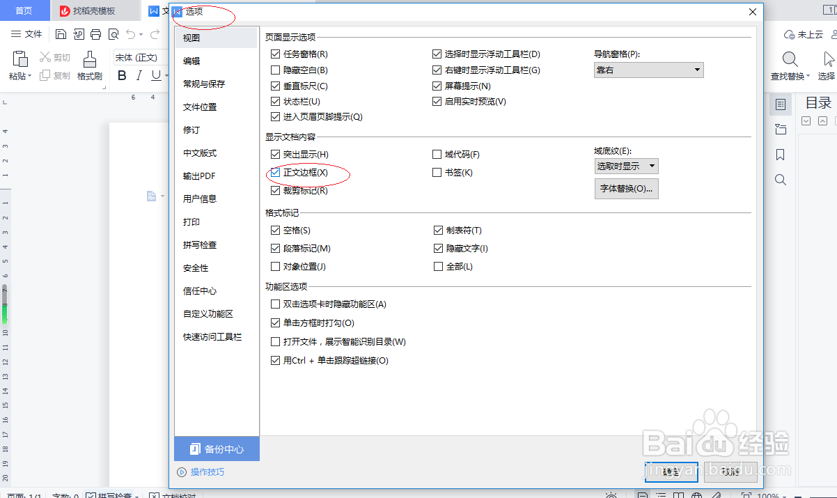 WPS文字处理 2022设置显示正文边框
