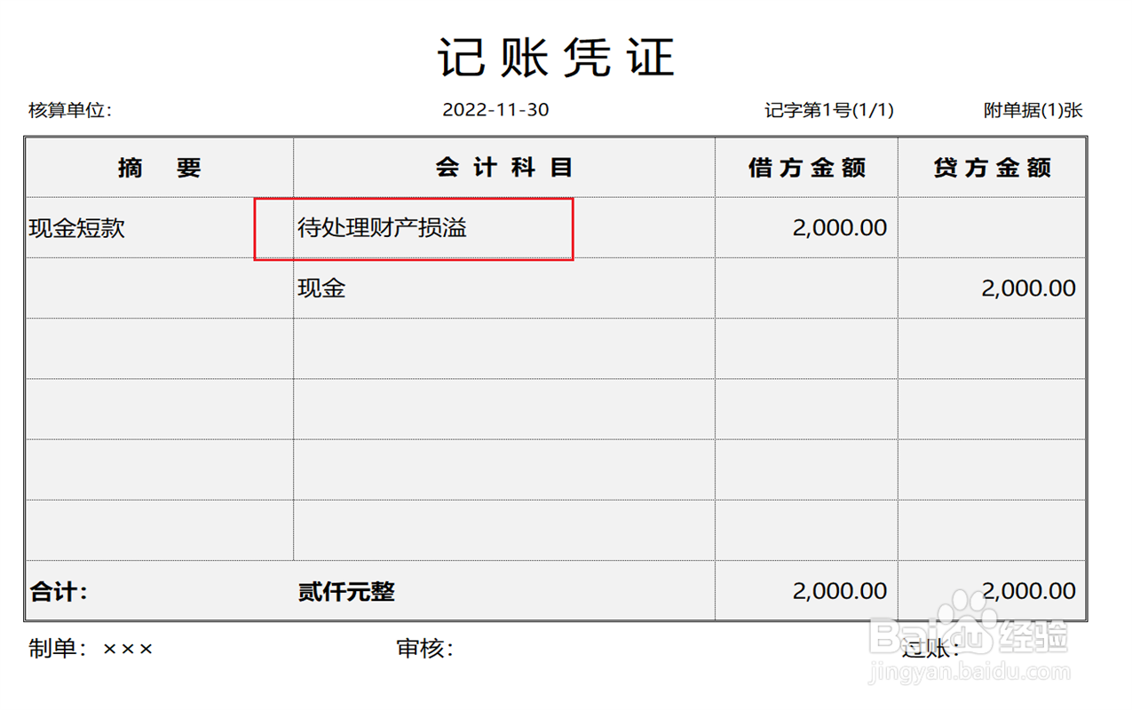 现金短款处理会计分录