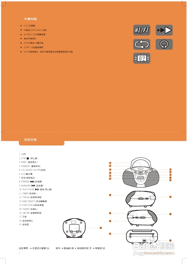 旺德电通AK-W407ML 手提式CD/MP3音响说明书