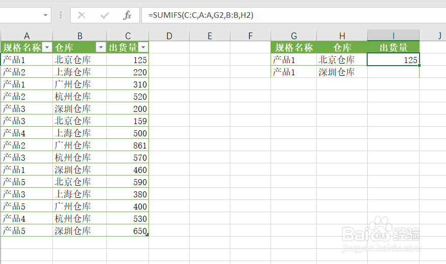 多条件求和函数sumifs的使用方法
