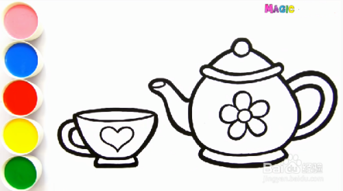 简笔画画法——怎样用彩笔一笔一笔画茶壶和茶杯