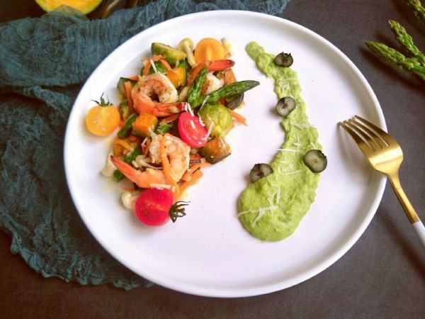 虾仁时蔬青豆泥