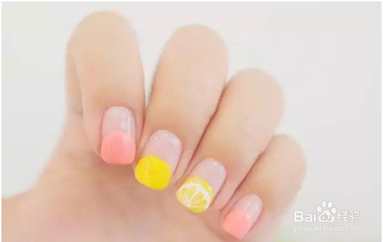 柠檬柚子美甲教程