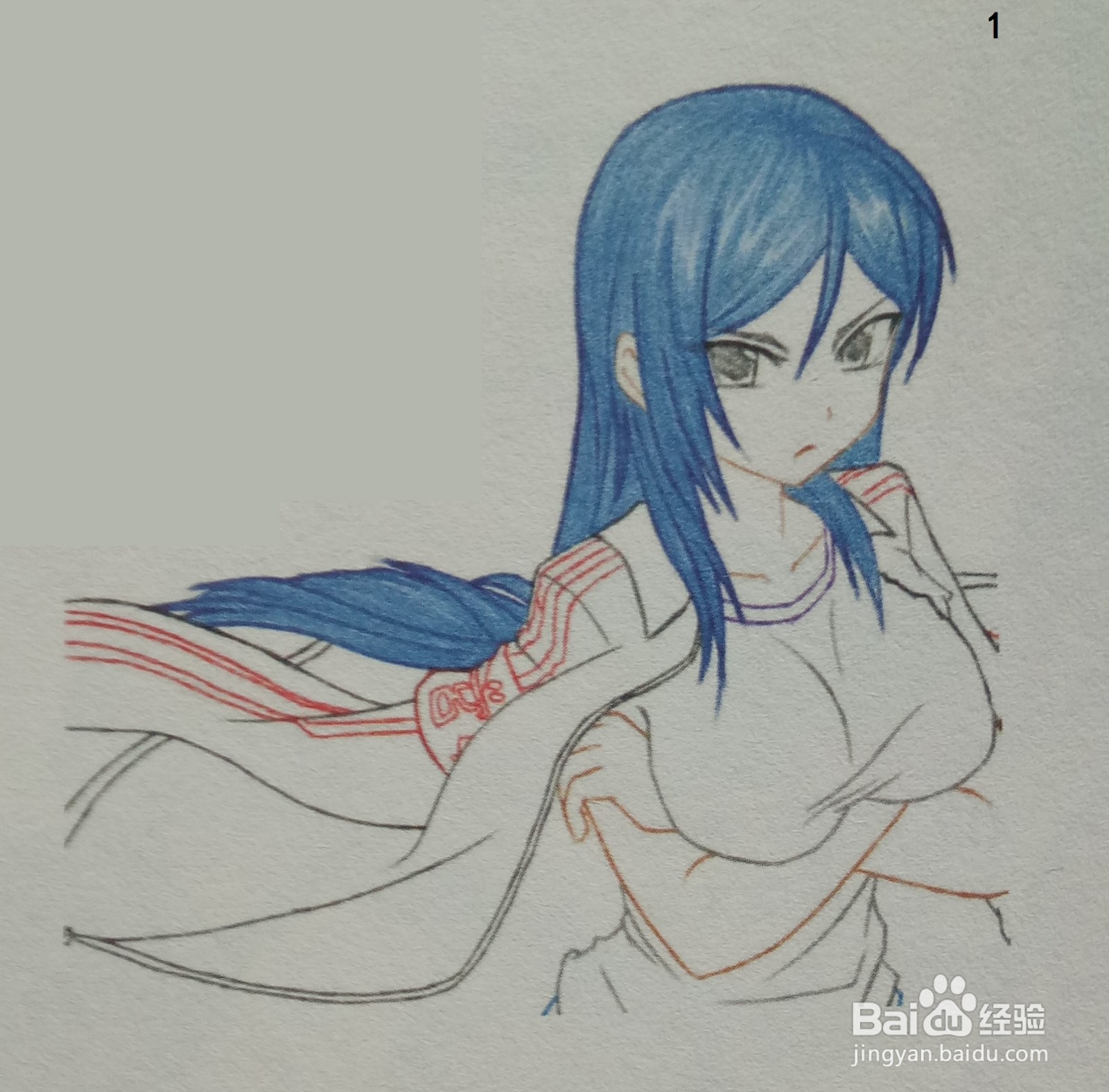 色铅笔：站着的运动美女的头发绘制步骤