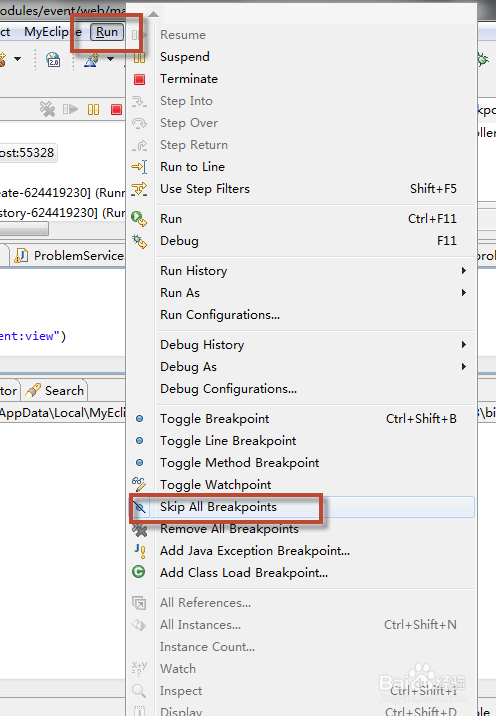 Myeclipse 断点有斜线不起作用的解决方法