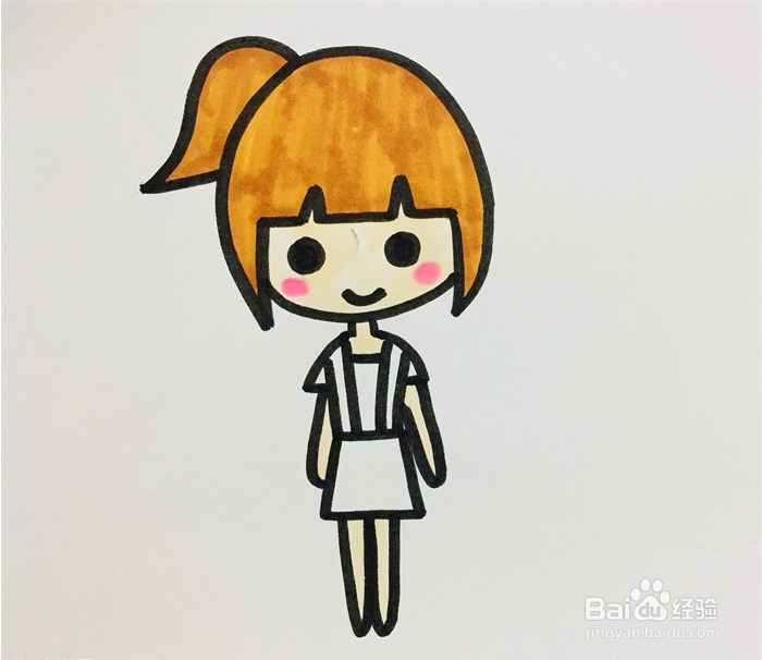 手绘马尾女孩简笔画