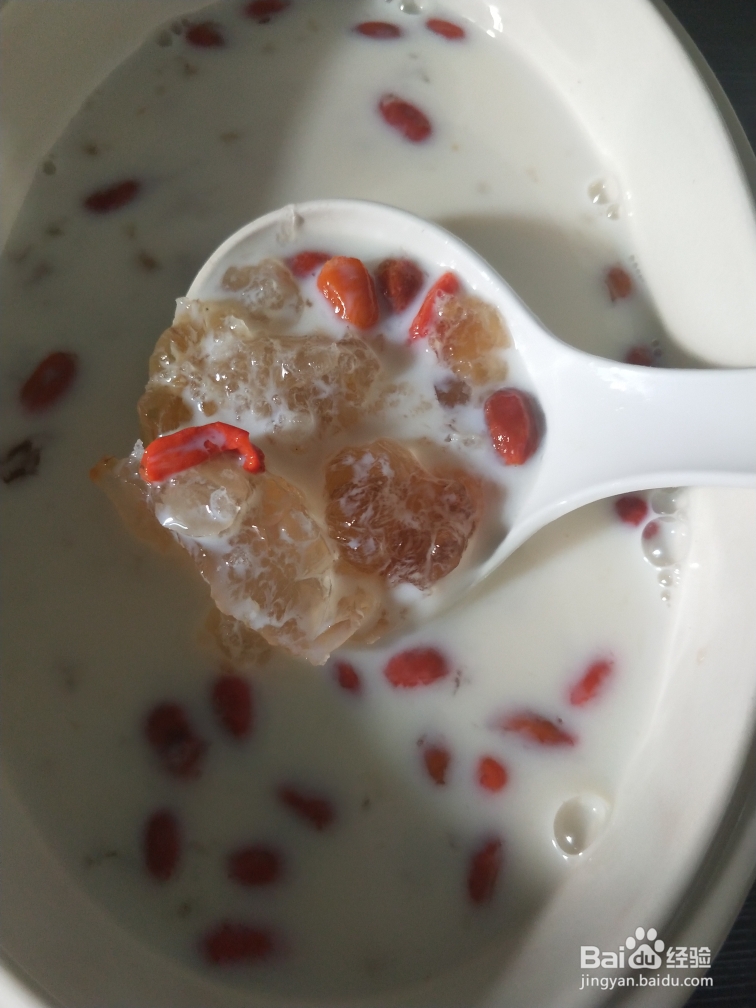 赞不绝口的牛奶桃胶皂米角雪燕羹
