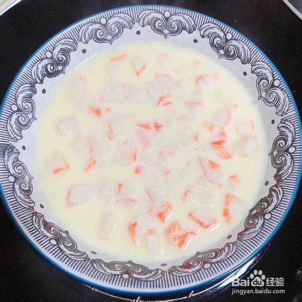 豆浆蟹柳蒸水蛋