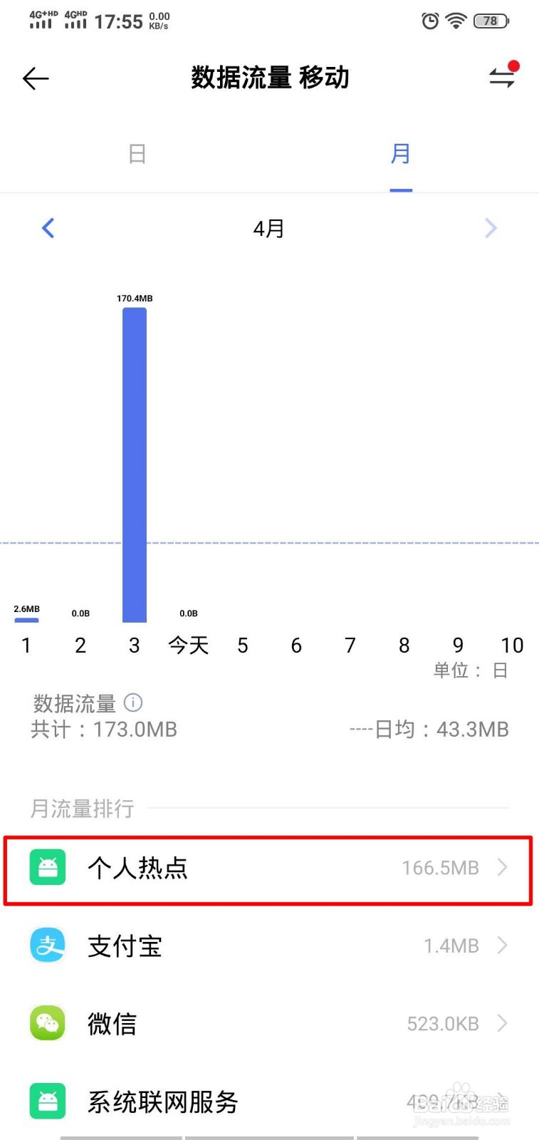 怎样查看热点这个月使用了多少流量?