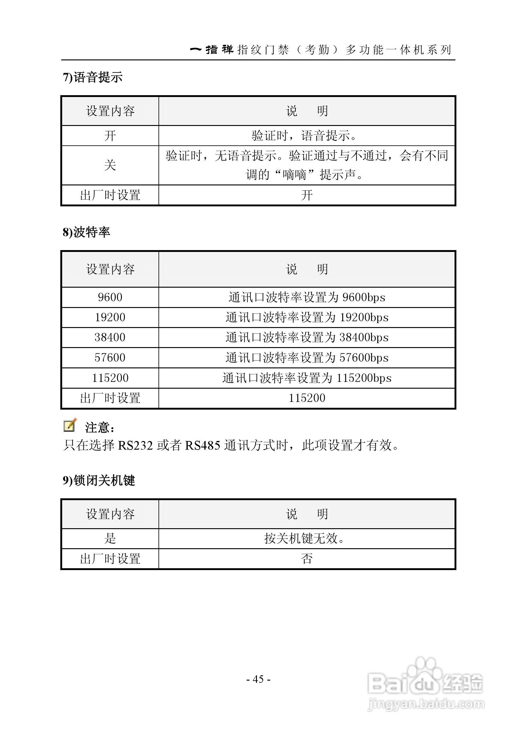 一指禅指JZA1003A纹门禁（考勤）多功能一体机说明书:[5]