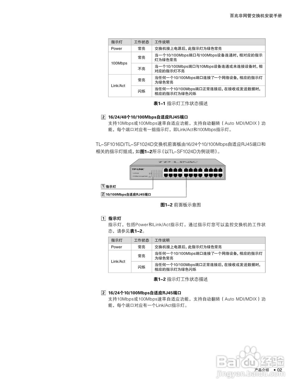 TP-LINK TL-SF1024D百兆非网管交换机安装说明书