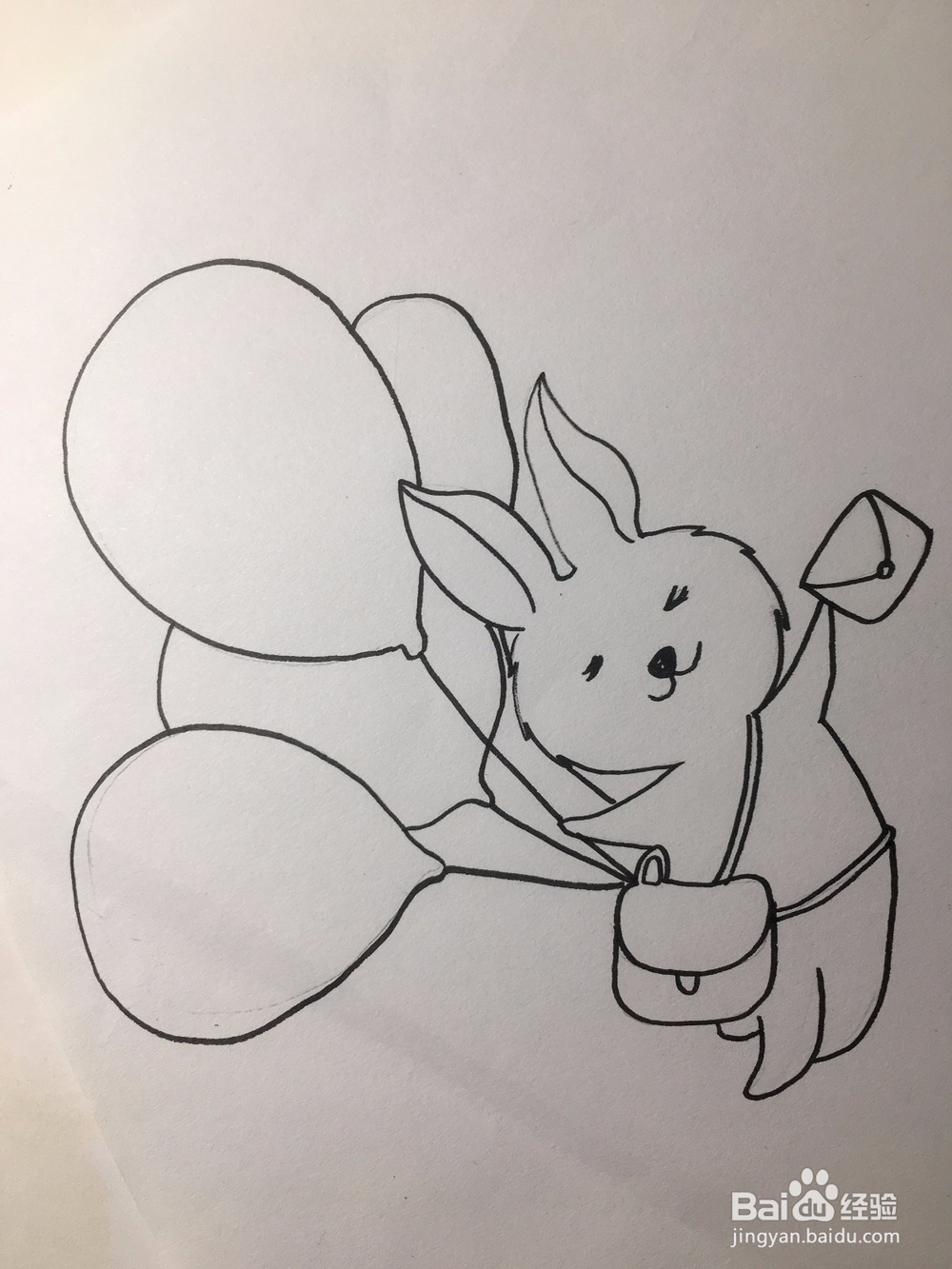 教你画一只手拿气球送信的兔子 兔子简笔画