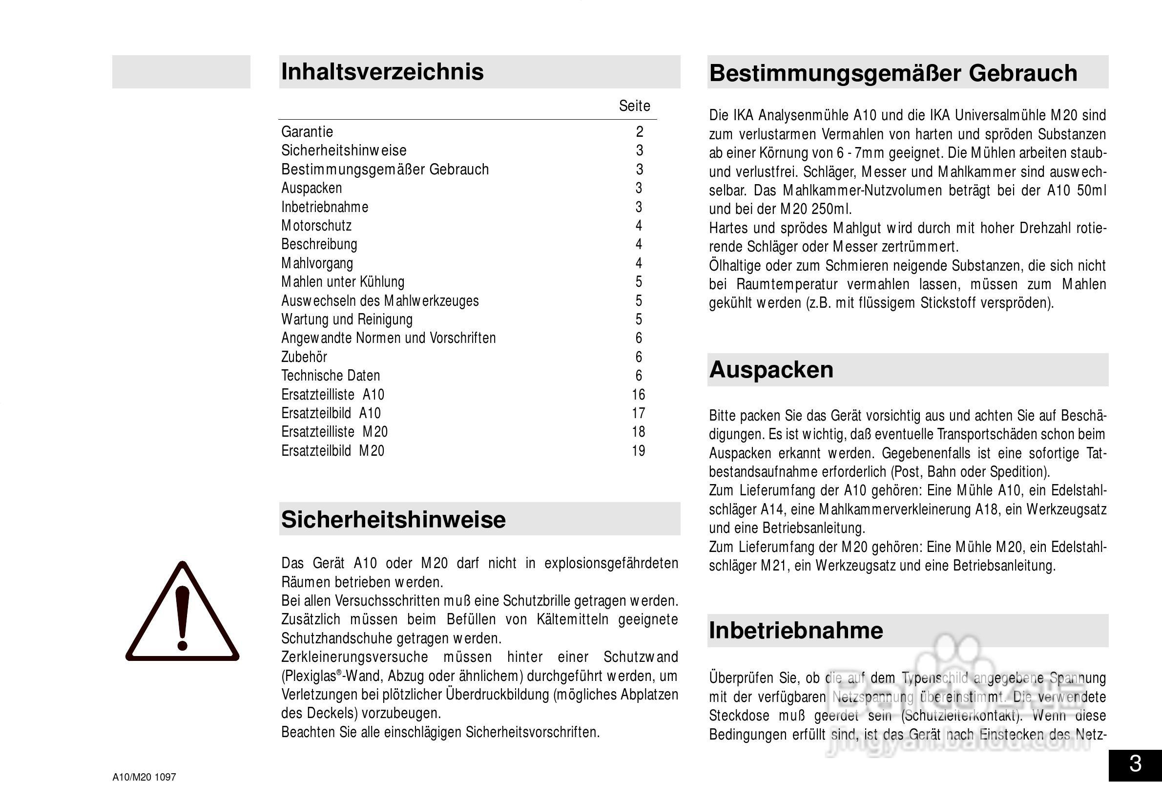 IKA M20通用研磨机使用说明书