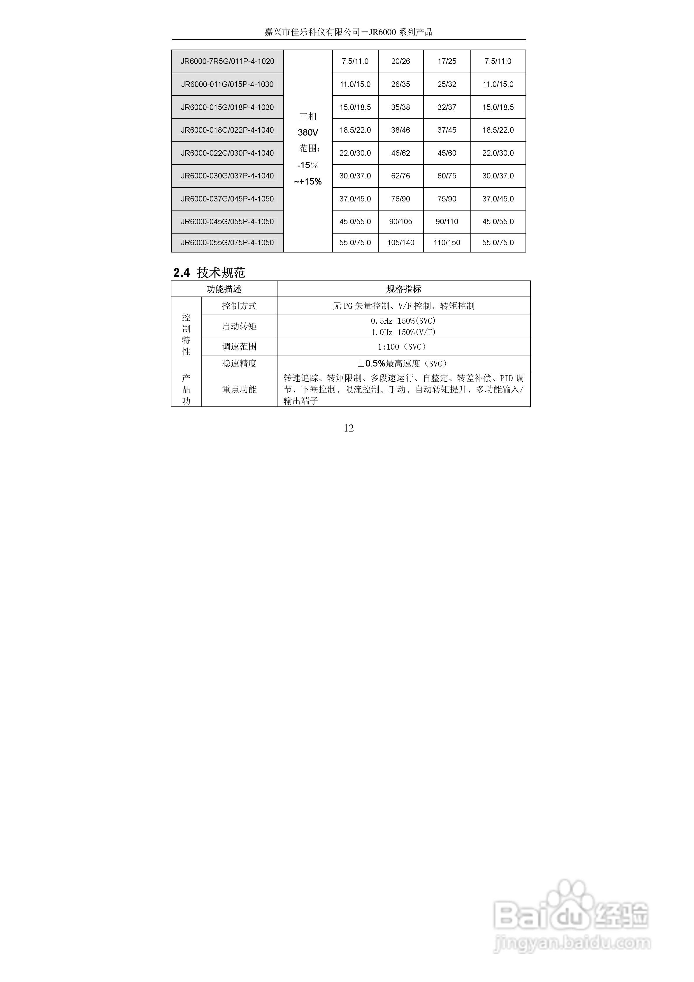 佳乐JR6000-055G/075P-4-1050变频器使用说明书:[2]