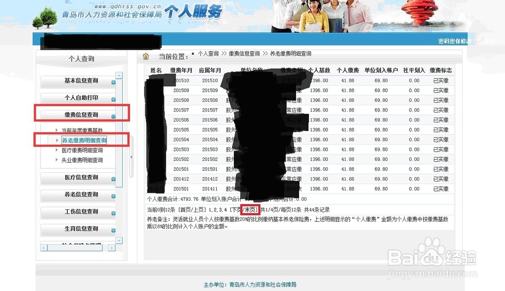 个人养老保险缴费信息查询流程