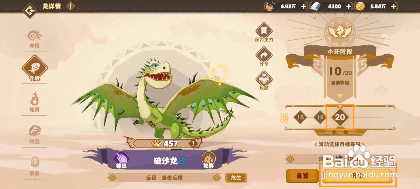 如何使破沙龙升至20级在驯龙旅程？