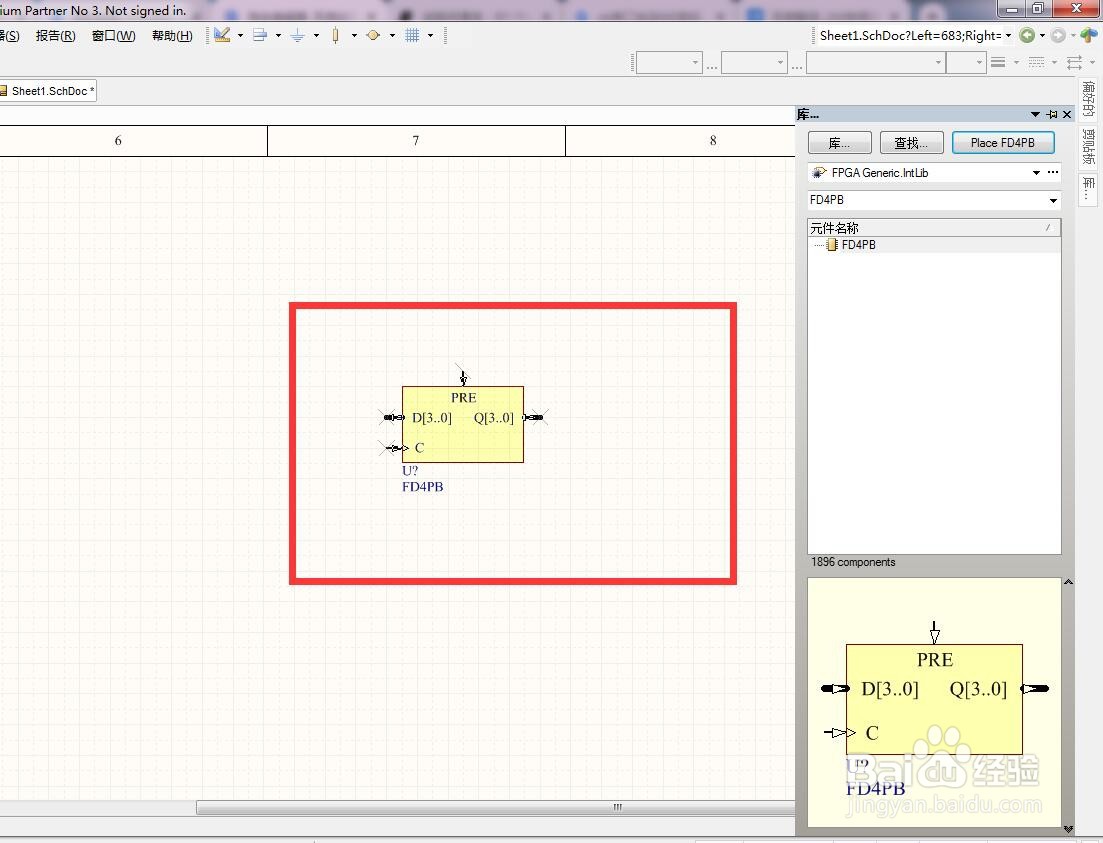 如何在AD中放置4位预置总线D型触发器?