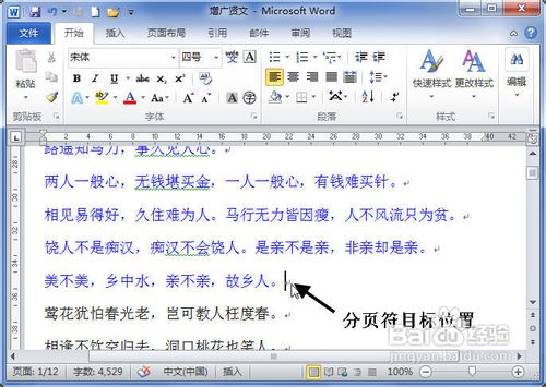 Word2010中插入分页符的两种方法