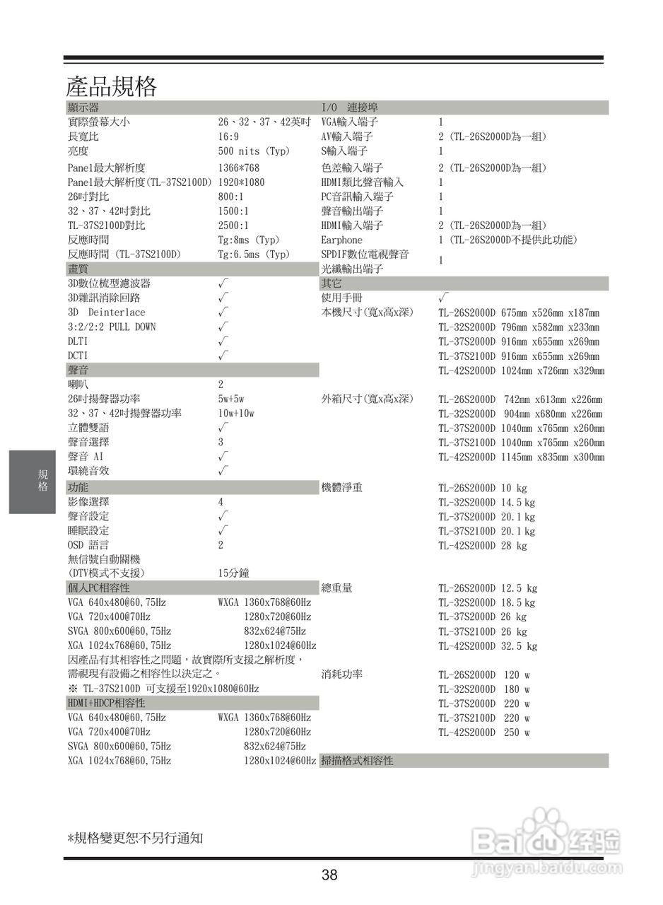 奇美多媒体液晶显示器TL-37S2000D型使用说明书:[5]