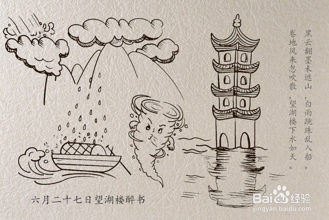 6月27日望湖楼醉书诗配画简笔画