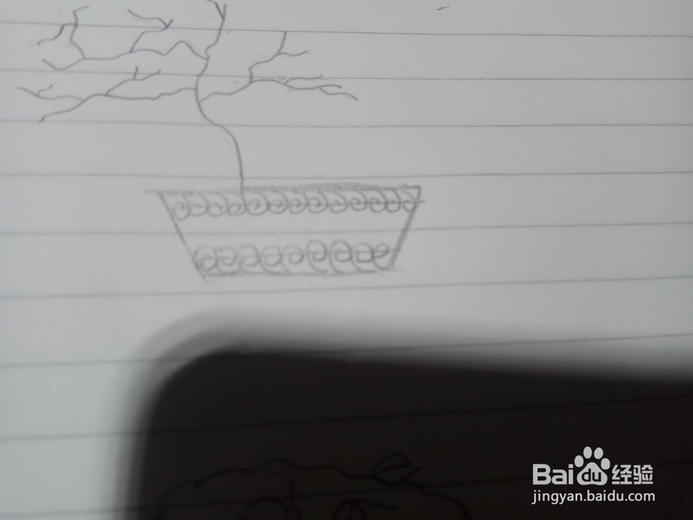 如何画盆栽梅花