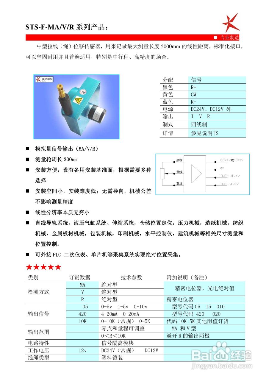 鑫盛星创STS-H-MA/V/R型拉线位移传感器使用说明书:[4]