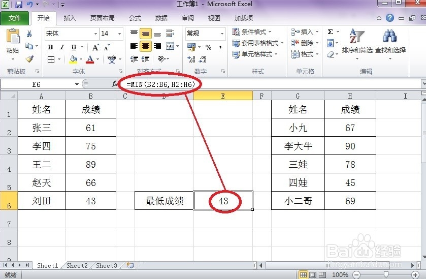 怎样在Excel中插入函数《MIN函数》