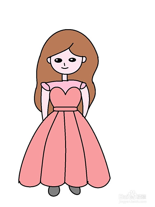 穿长裙女孩的简单画法