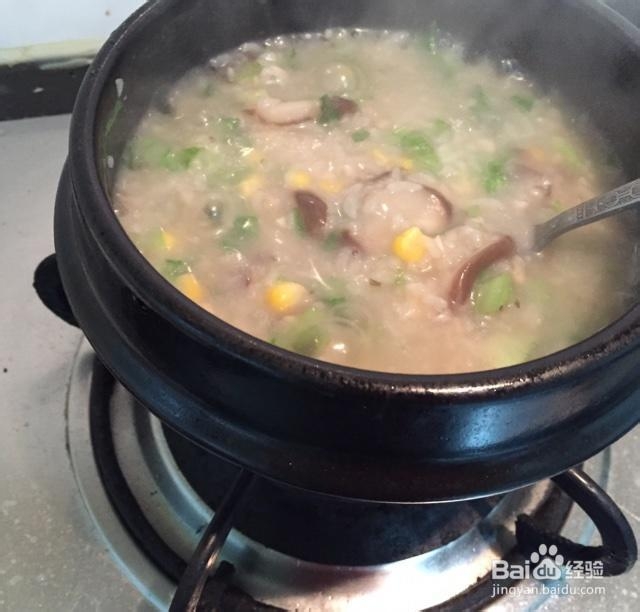 吃货美食-香菇生菜干贝粥!