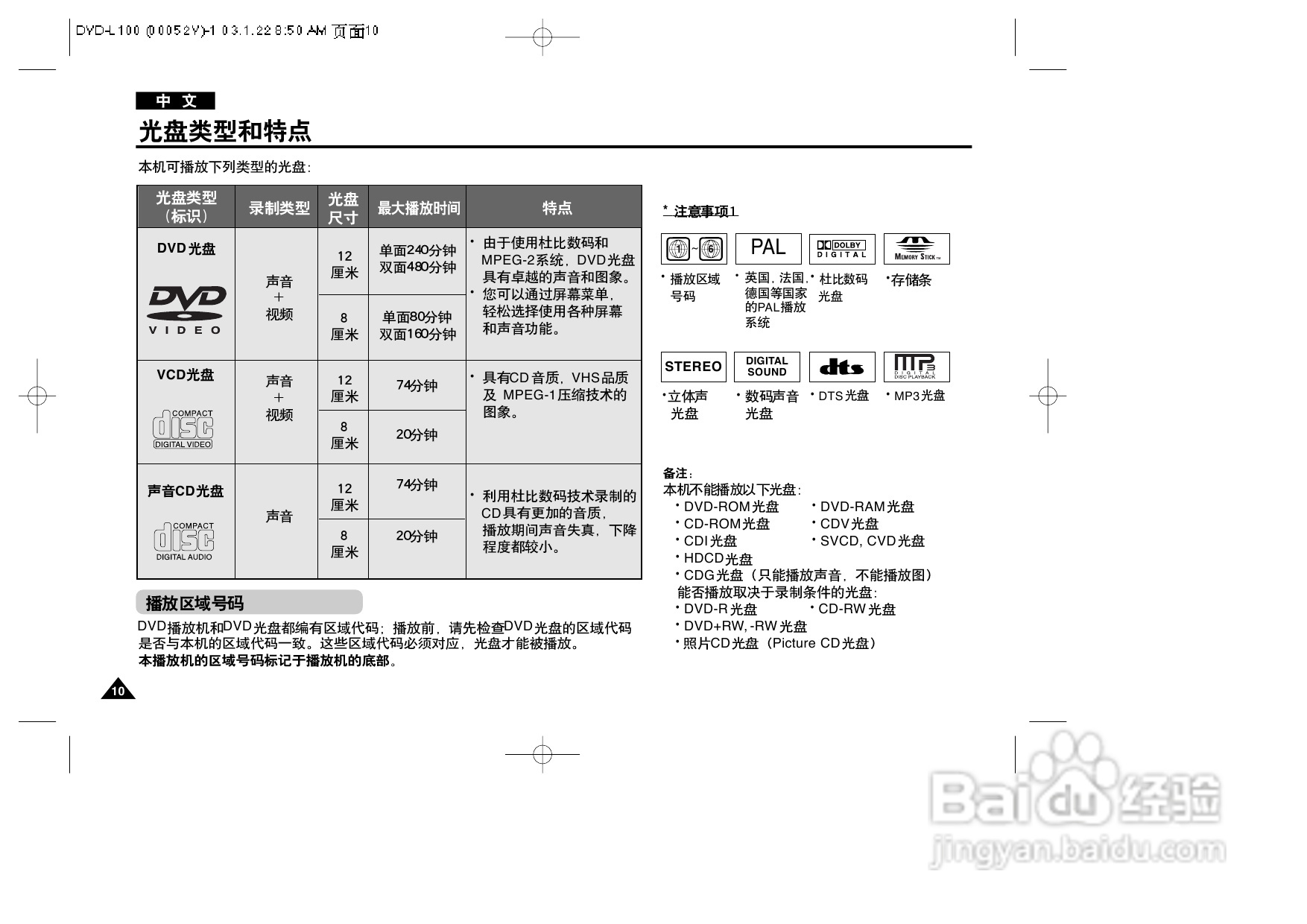 三星DVD-L100便携式DVD播放机说明书:[1]