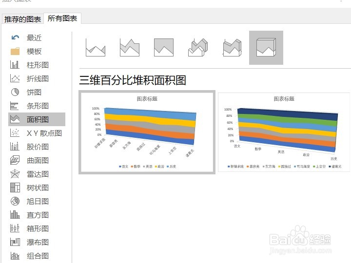 excel2016如何插入三维百分比堆积面积图