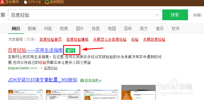 搜索网页时，我们如何进入官网