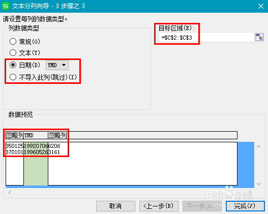 WPS表格从身份证号中提取日期