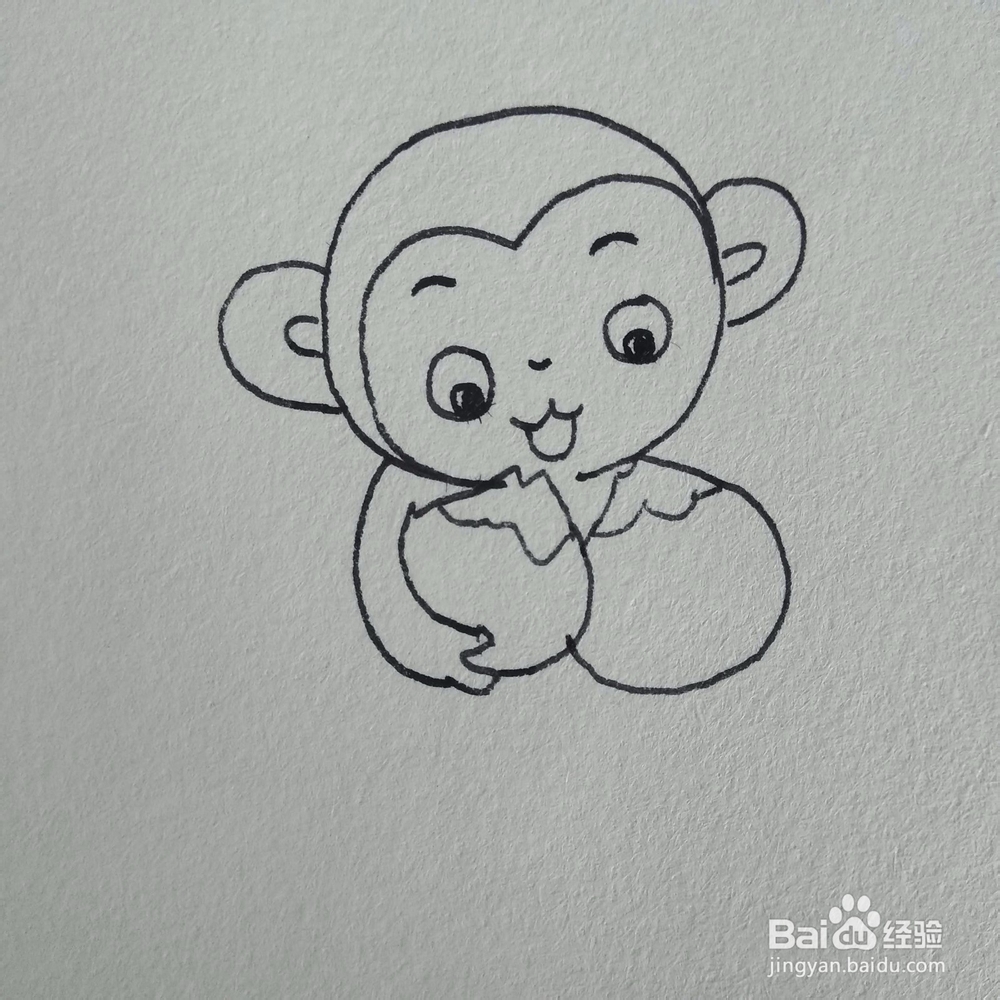 如何画一只抱着桃子的小猴子简笔画