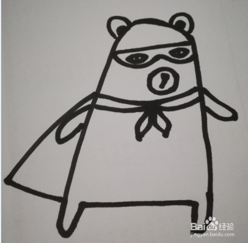 简笔画 穿披风的卡通熊大侠画法