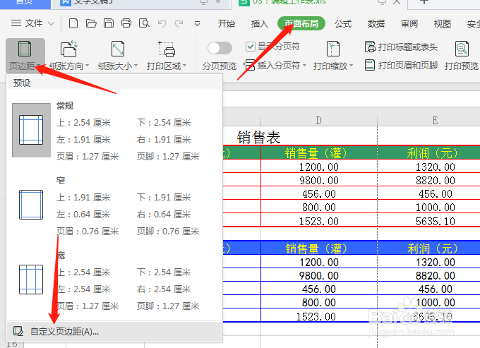 如何设置电子表格（WPS2019)的页边距