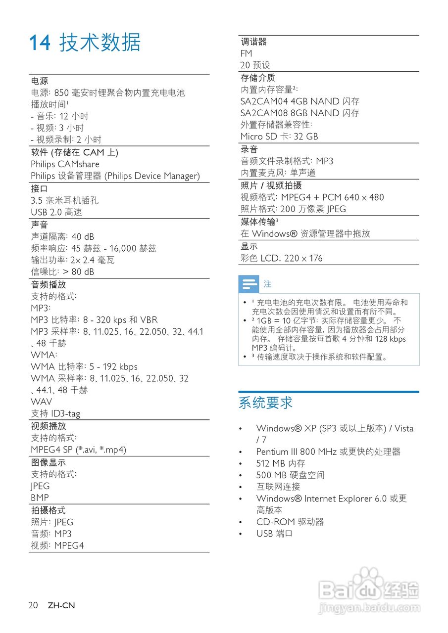 飞利浦SA2CAM04 MP4播放器使用说明书:[3]