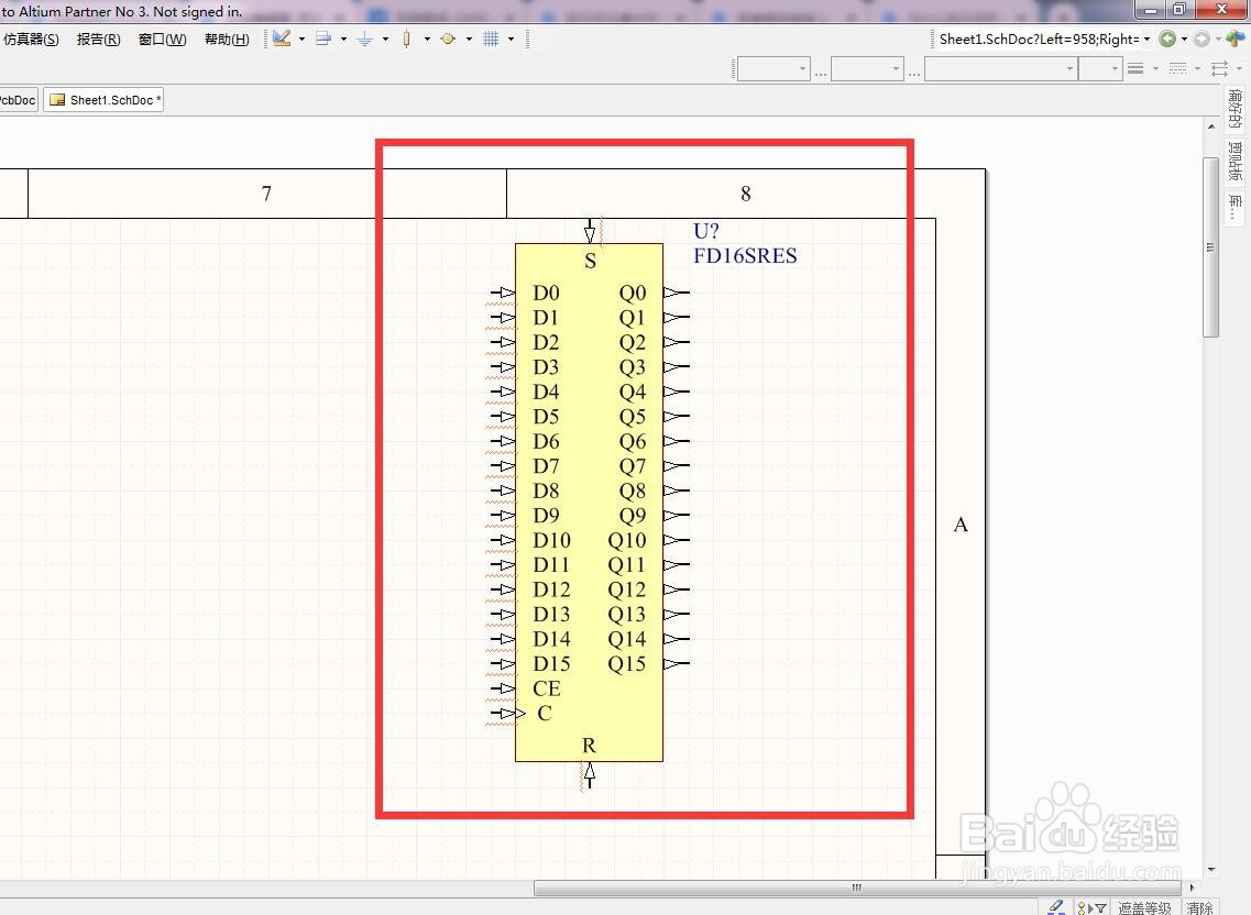 如何在AD中放预置复位使能分立16位D型触发器?