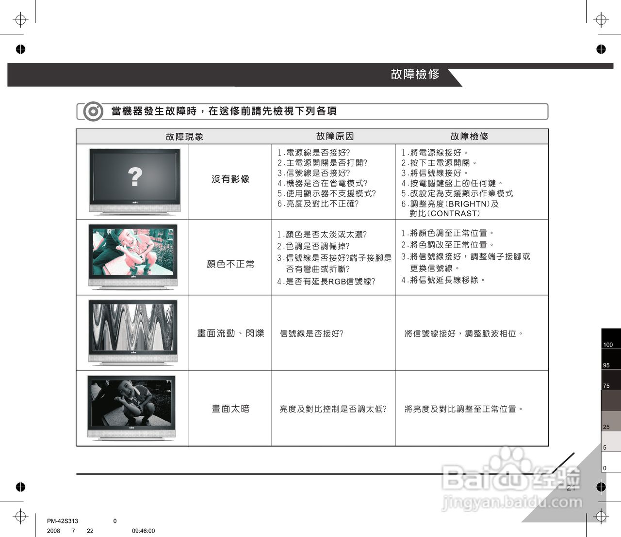 声宝PM-42S313型多媒体电视显示器说明书:[3]