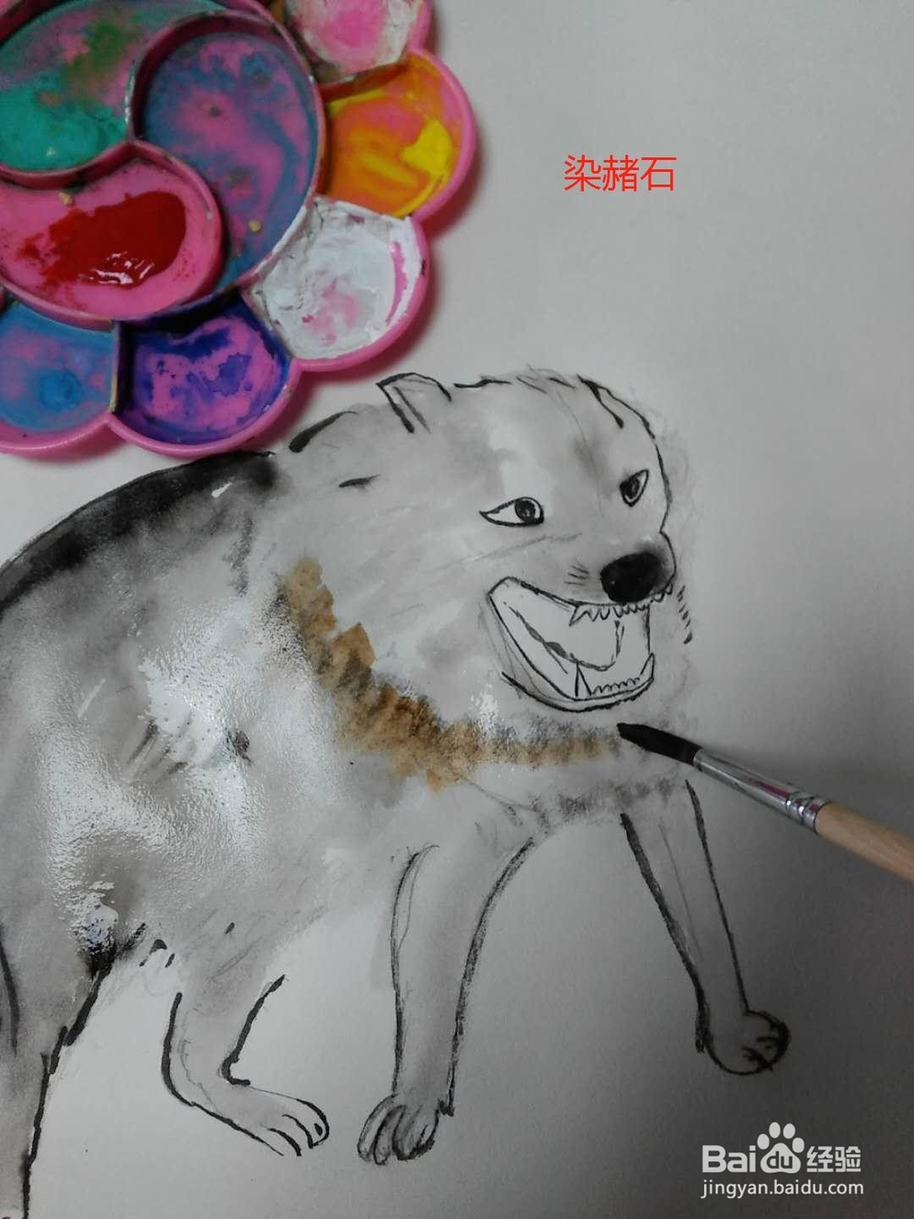 水彩画咆哮的狼的画法