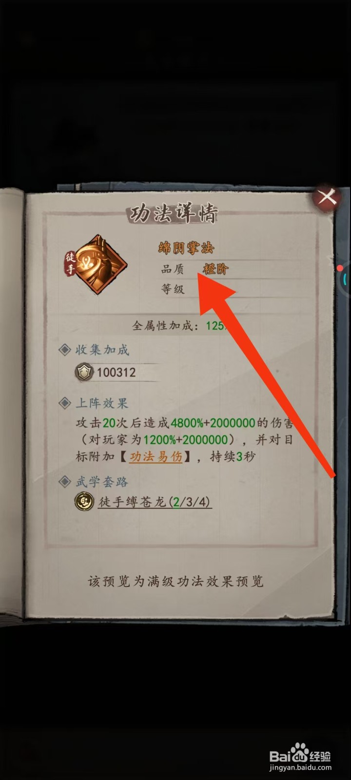 我的神功如何查看绵阴掌法的【品质】