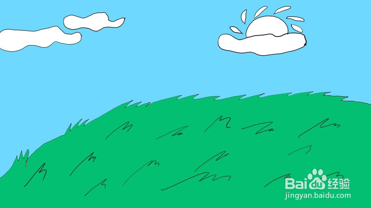 简笔画怎么画蓝天白云草地