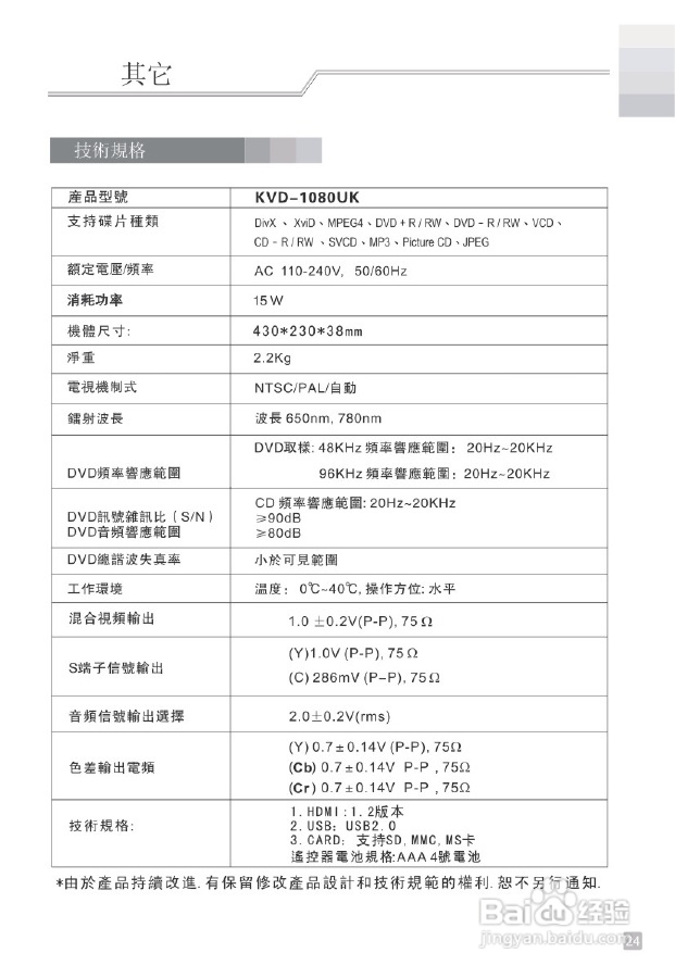 歌林KVD-1080UK型数位影音光碟机说明书:[2]