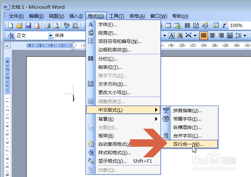 Word2003怎么在一行中输入两行文字