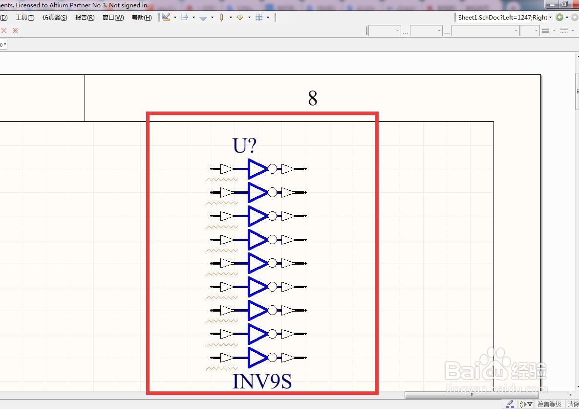 如何在AD中放置INV9S非门？