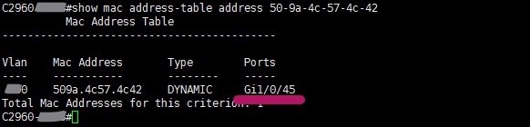 思科交换机端口号、终端IP地址和MAC地址的互查